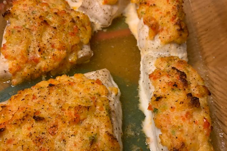 Ackee & Crab Crusted Grouper  Recipe: